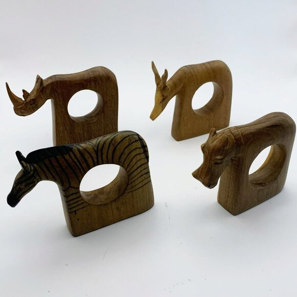 Vintage Hand Carved Wood African Safari Napkin Ring Holders 8pc - Picture 4 of 5